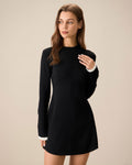 Silvia | Vestido Corto Negro de Punto con Detalles en Contraste y Manga Larga