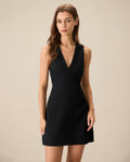 Mónica | Vestido Corto Negro Sin Mangas con Escote en V
