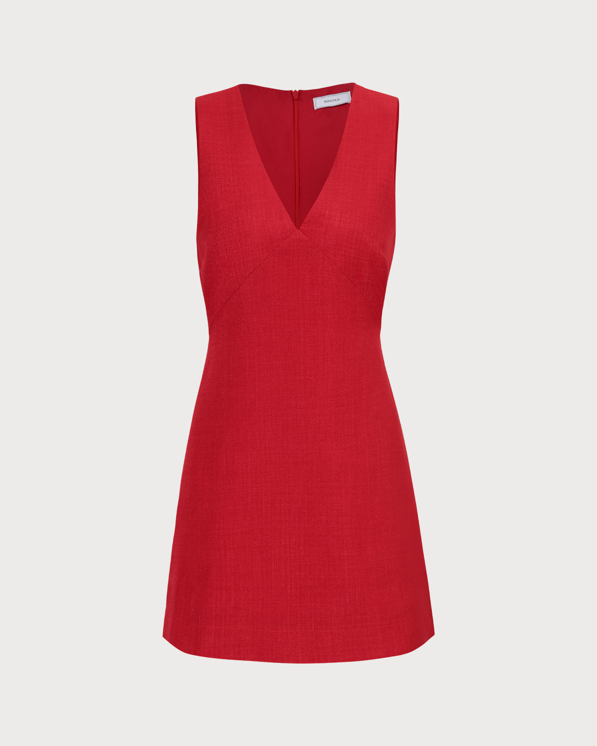 Yolanda | Vestido Corto Rojo de Lino Sin Mangas con Escote en V