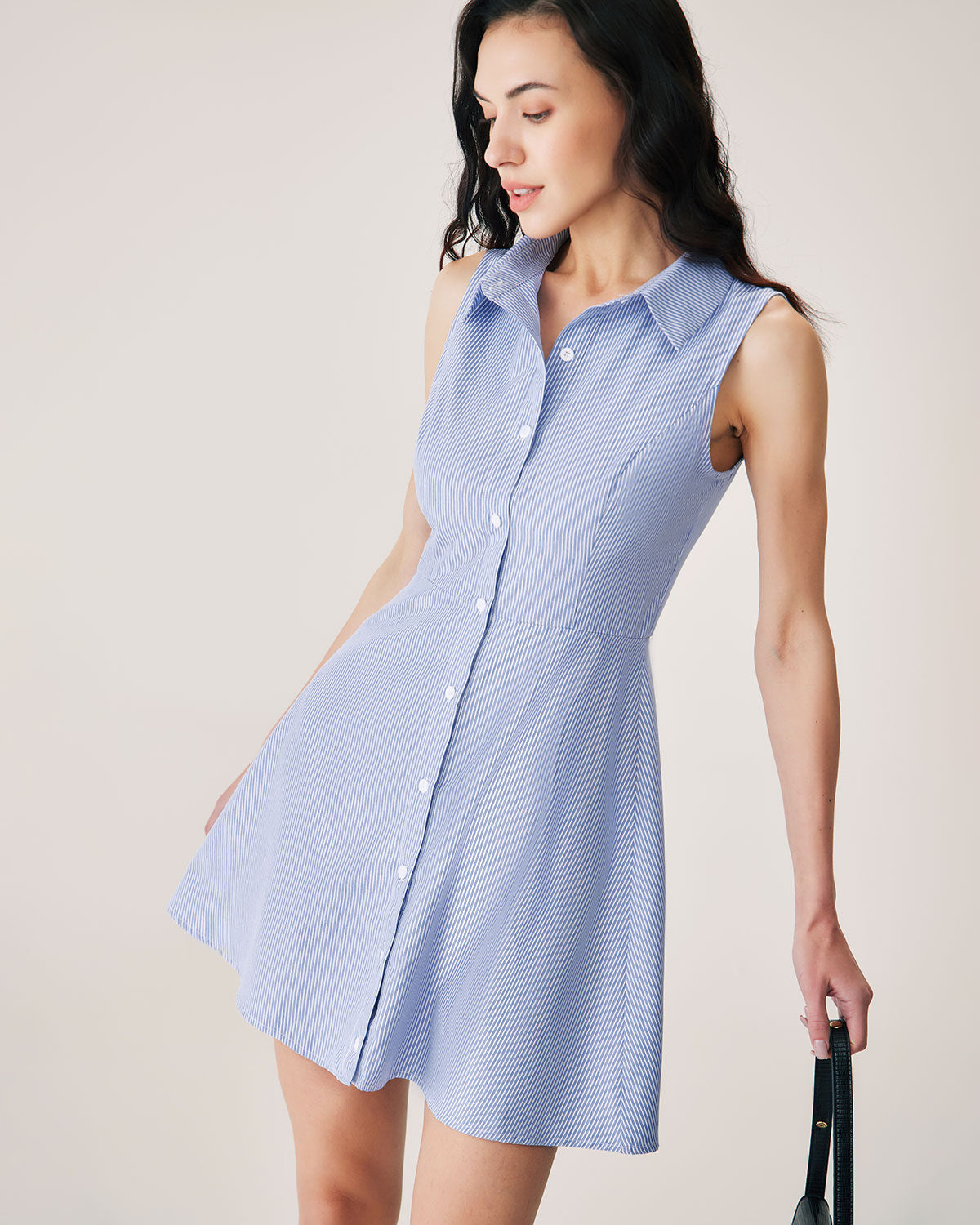 Fátima | Vestido Corto Azul de Rayas con Botones