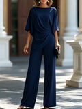 Genoveva | Conjunto de Blusa con Manga Capa y Pantalón Ancho