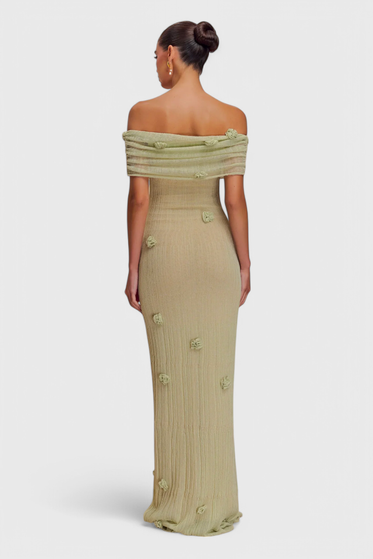Noelia | Vestido Largo de Punto con Hombros Descubiertos Verde