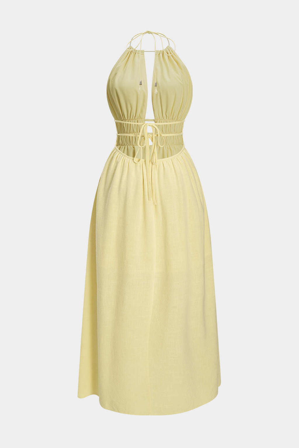 Beatriz | Vestido Largo Halter Calado Amarillo
