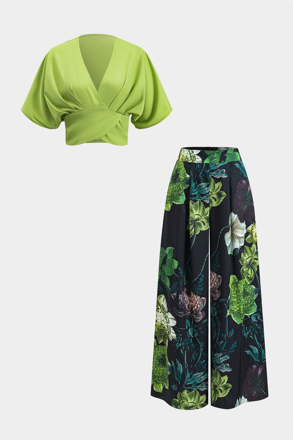 Nuria | Conjunto Floral Verde de Top y Pantalón