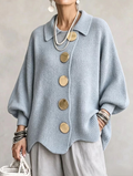 Isadora | Cárdigan Oversize con Cuello y Botones Dorados
