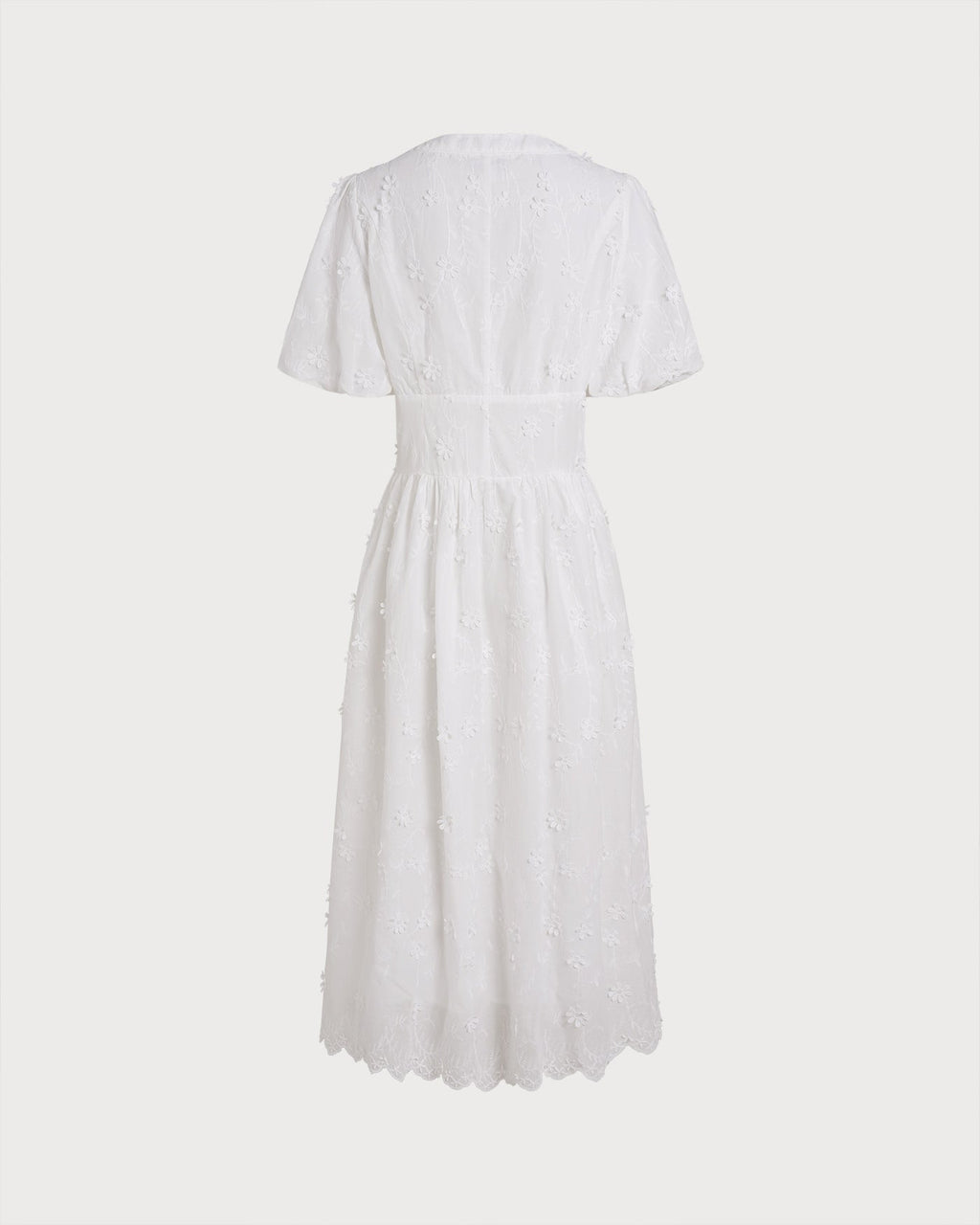 Blanca | Vestido Midi de Algodón Blanco Mujer Cuello Redondo Bordado