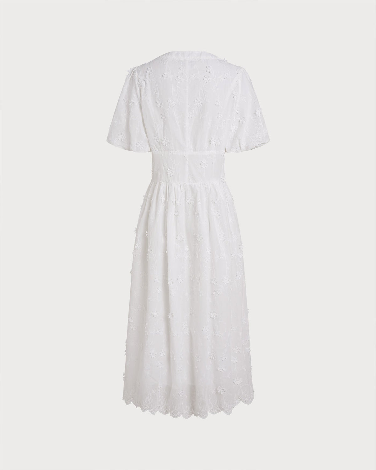 Blanca | Vestido Midi de Algodón Blanco Mujer Cuello Redondo Bordado
