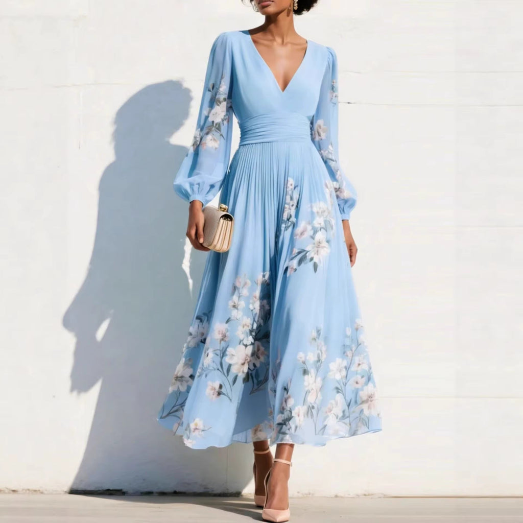 Manuela | Vestido Midi Plisado con Escote en V Verde