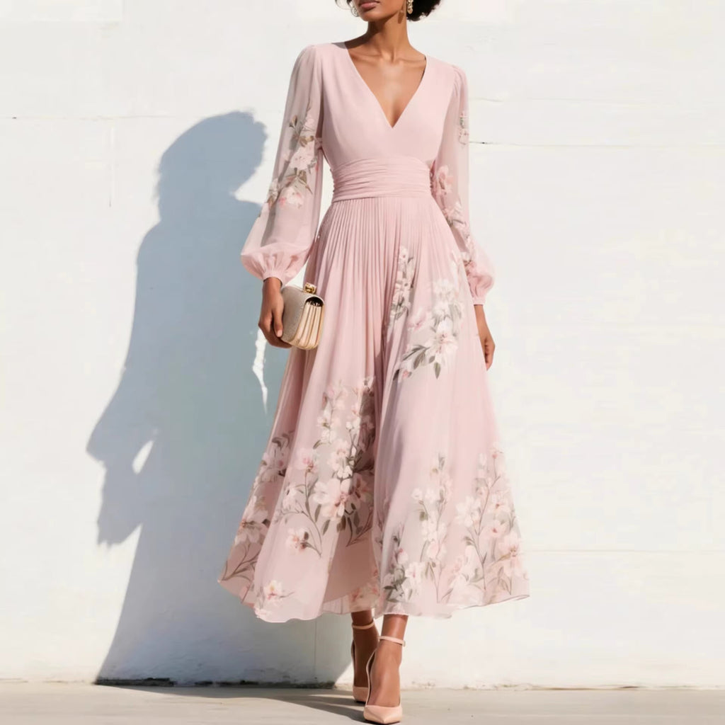 Manuela | Vestido Midi Plisado con Escote en V Verde