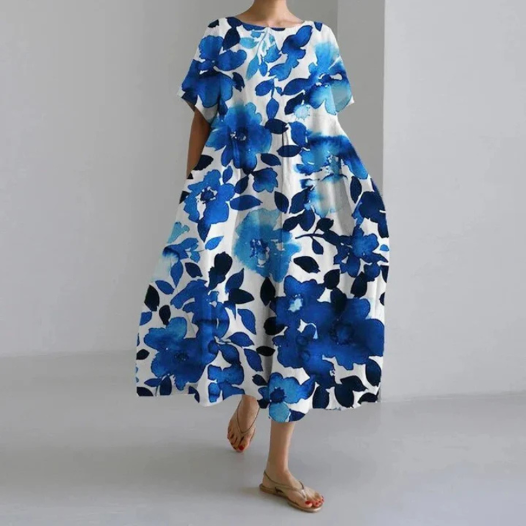 Lara | Vestido Midi Boho Estampado Floral Mujer Manga Corta Corte Amplio