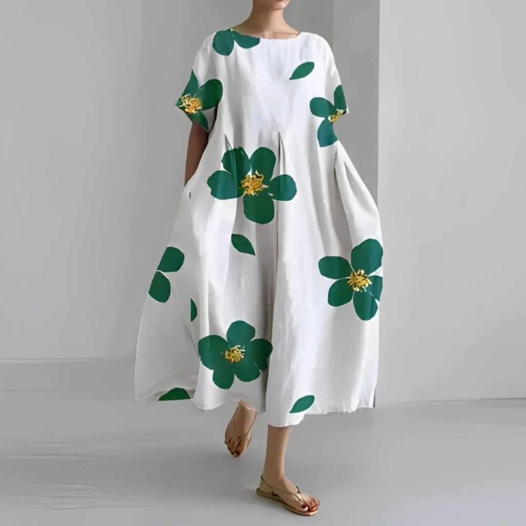 Lara | Vestido Midi Boho Estampado Floral Mujer Manga Corta Corte Amplio