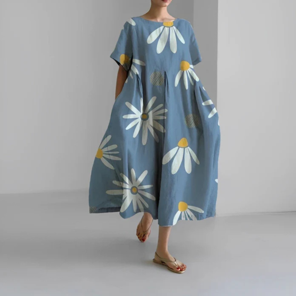 Lara | Vestido Midi Boho Estampado Floral Mujer Manga Corta Corte Amplio