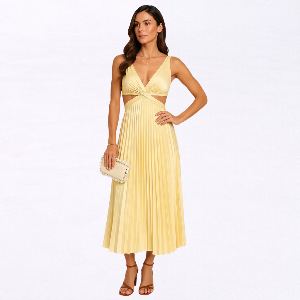 Cecilia | Vestido Largo Plisado Amarillo