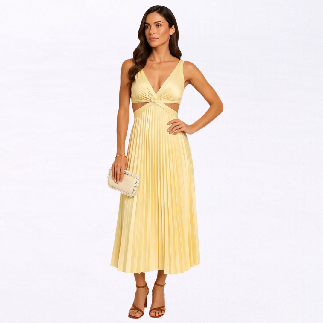 Cecilia | Vestido Largo Plisado Amarillo
