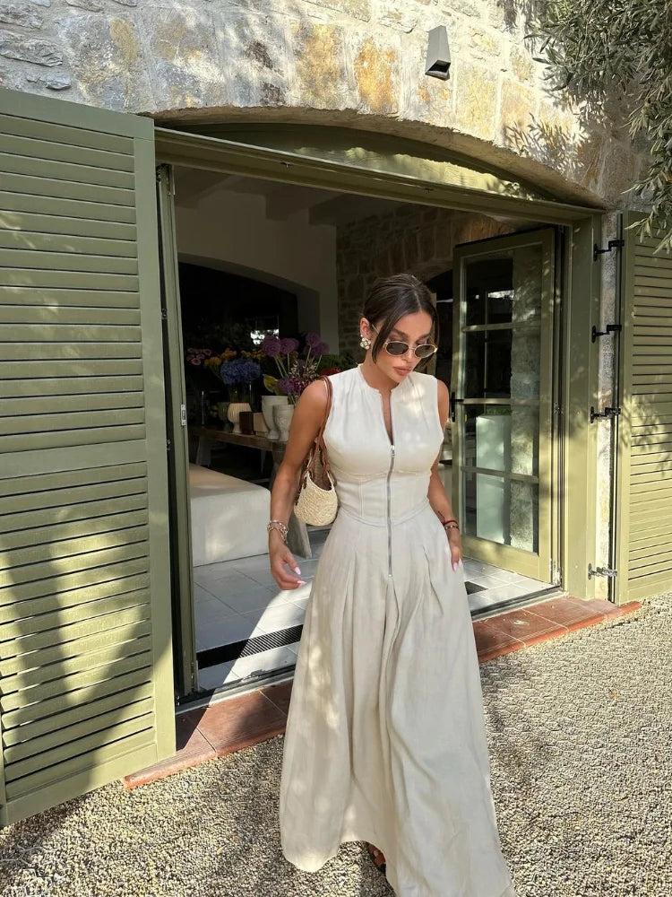 Victoria | Vestido Largo sin Mangas de Cintura Alta