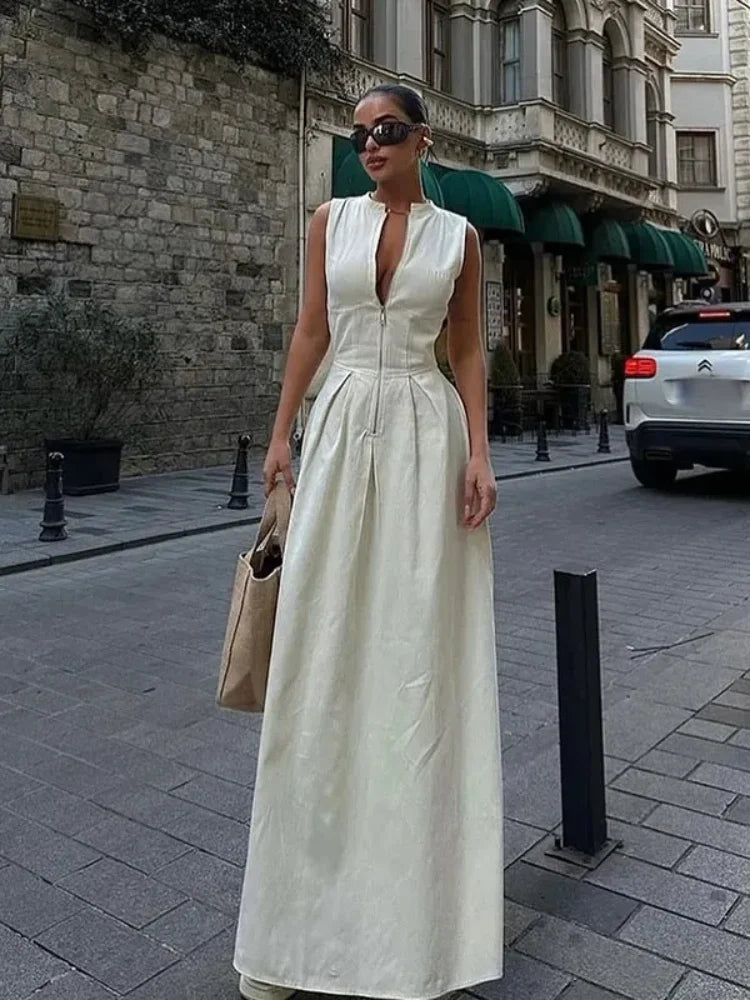 Victoria | Vestido Largo sin Mangas de Cintura Alta