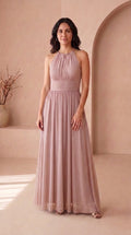 Estela | Vestido Largo de Fiesta con Brillo y Escote Halter