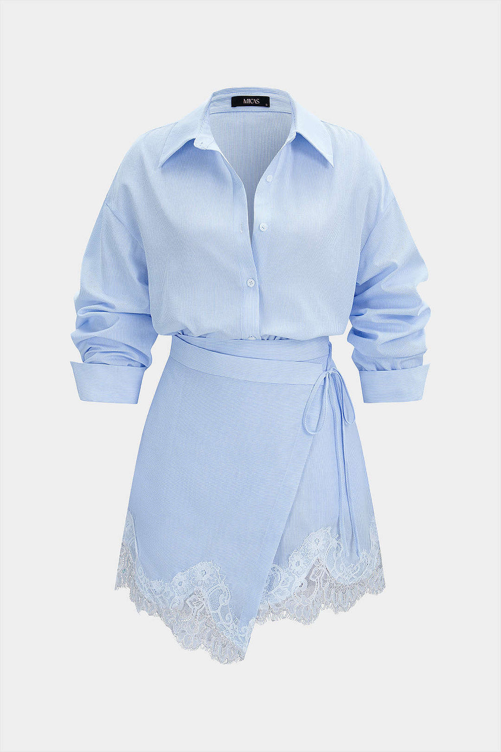 Silvia | Conjunto de Blusa de Rayas y Falda Celeste