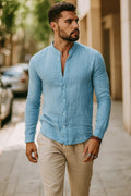 Gonzalo | Camisa de Lino de Manga Larga Hombre Cuello Mao