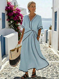 Carmen | Vestido Midi de Verano con Escote V Mujer Cintura Fruncida
