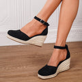 Concha | Sandalias de Cuña Plataforma Esparto Mujer Hebilla Tobillo
