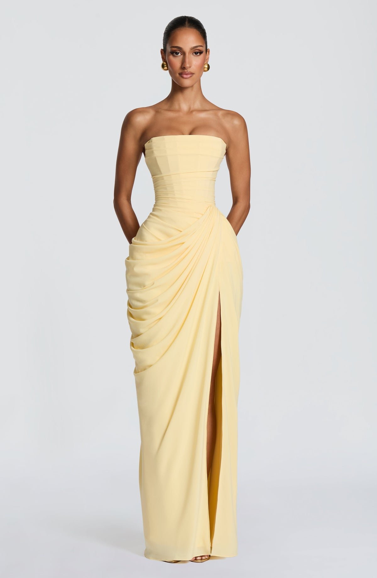 Margarita | Vestido Largo sin Tirantes Amarillo