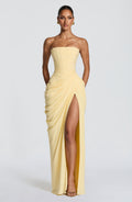 Margarita | Vestido Largo sin Tirantes Amarillo