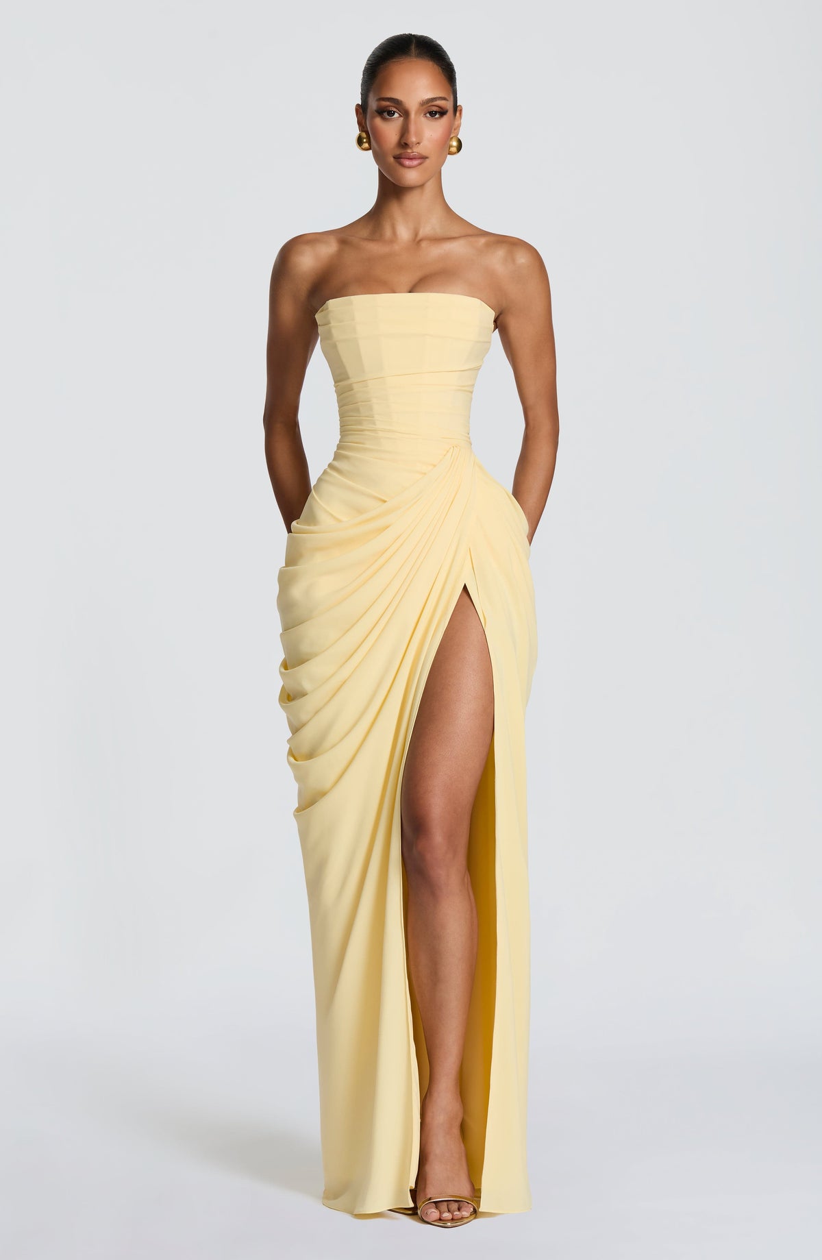 Margarita | Vestido Largo sin Tirantes Amarillo