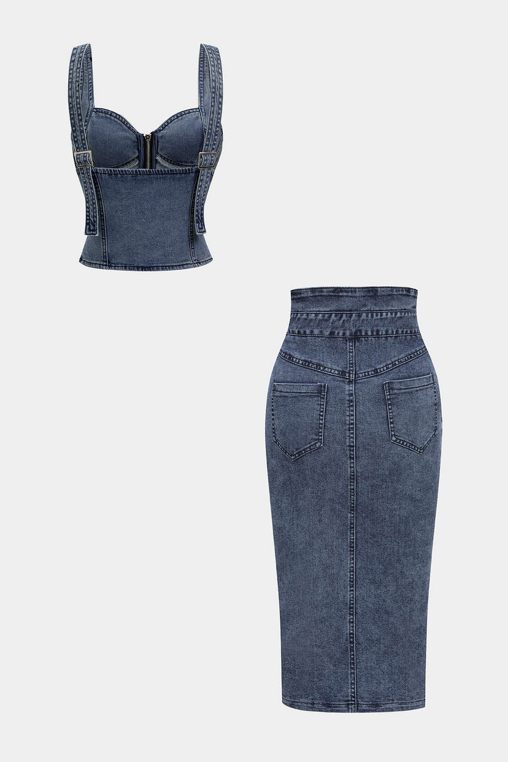 Pilar | Conjunto Vaquero de Top y Falda Azul Medio
