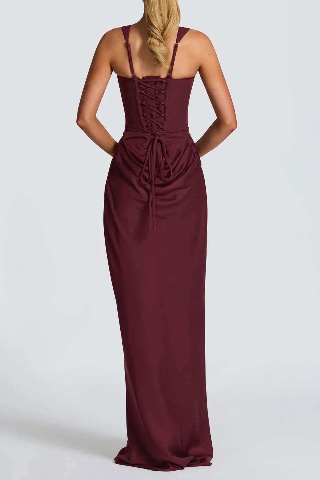 Mercedes | Vestido Largo con Lazada en la Espalda Burdeos