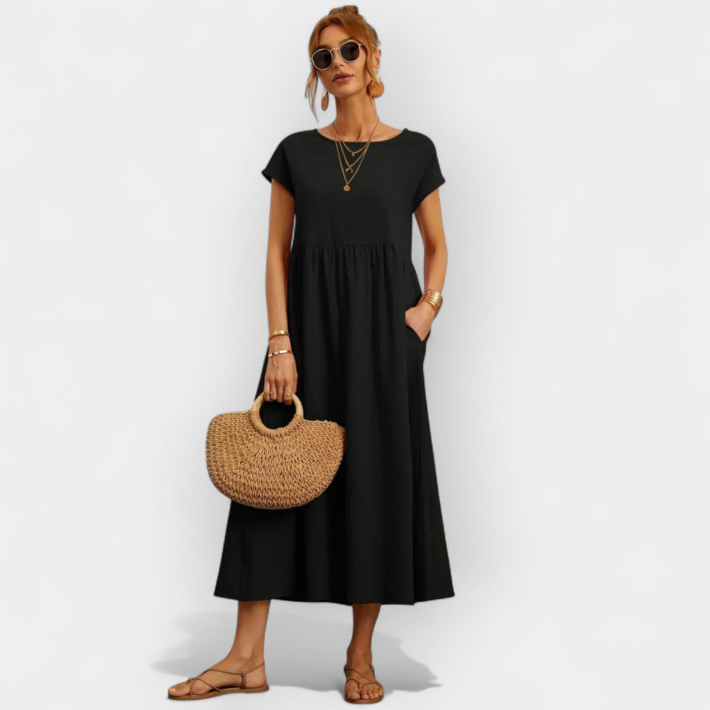Dolores | Vestido Midi Casual con Bolsillos Mujer Manga Corta