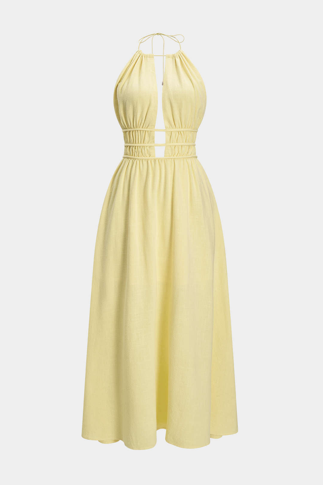 Beatriz | Vestido Largo Halter Calado Amarillo