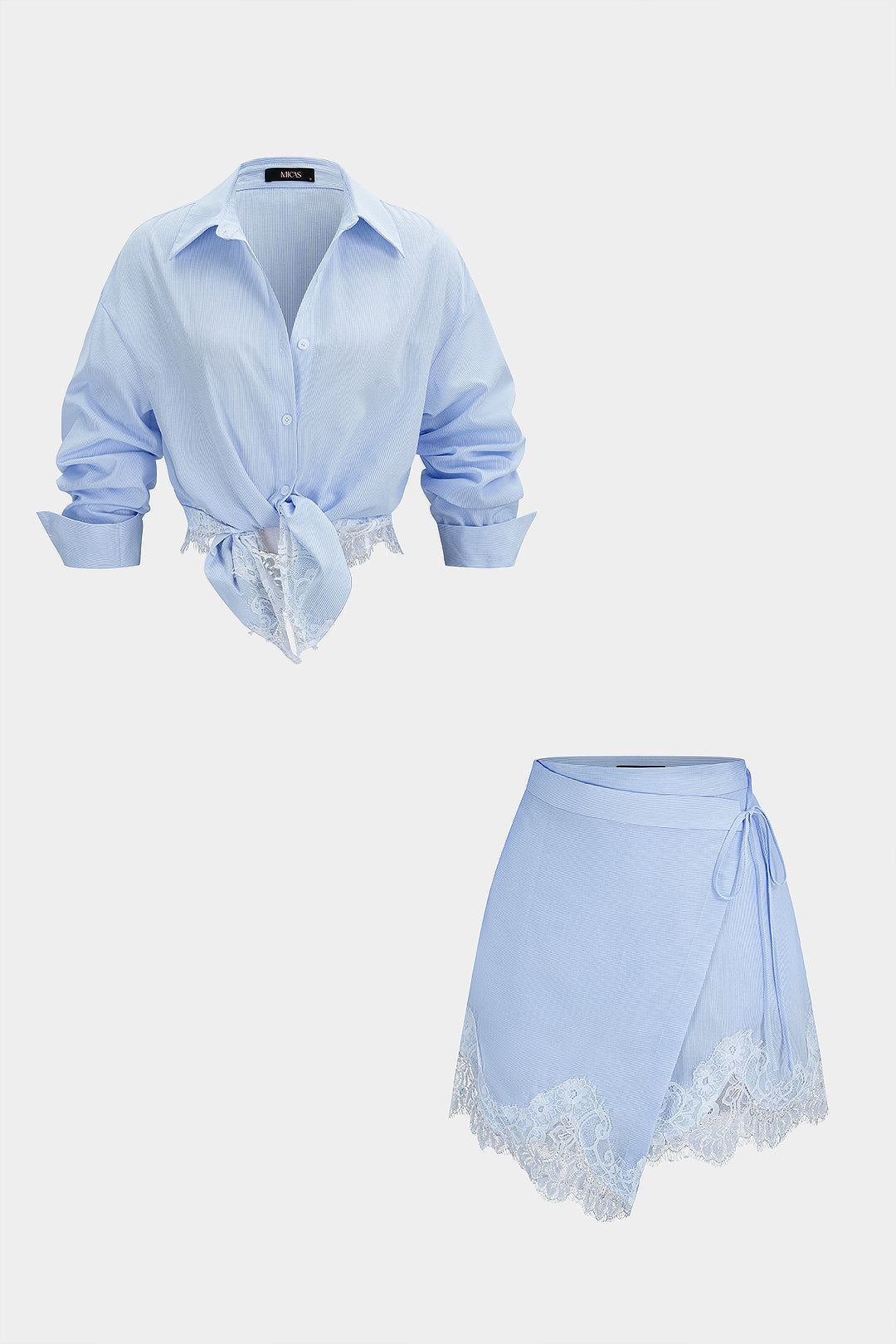 Silvia | Conjunto de Blusa de Rayas y Falda Celeste