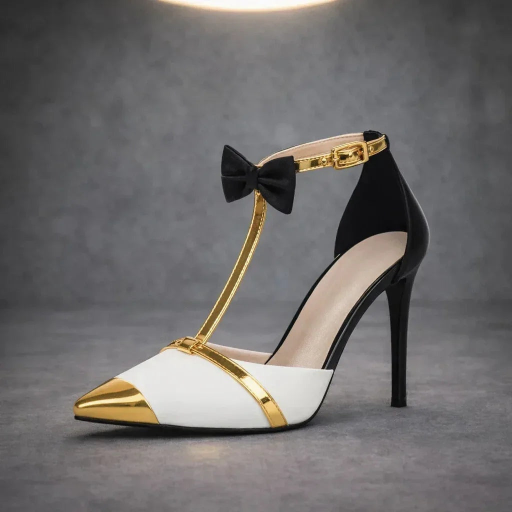 Natalia | Stilettos de Tacón Aguja con Lazo Mujer Punta Fina Correa Tobillo