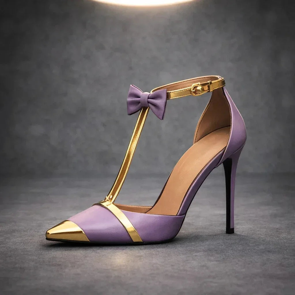 Natalia | Stilettos de Tacón Aguja con Lazo Mujer Punta Fina Correa Tobillo
