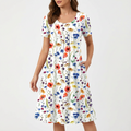 Lola | Vestido Midi Floral Mujer Manga Corta Bolsillos Corte A