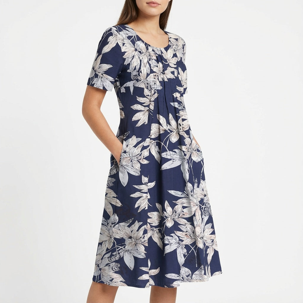 Lola | Vestido Midi Floral Mujer Manga Corta Bolsillos Corte A