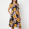 Lola | Vestido Midi Floral Mujer Manga Corta Bolsillos Corte A