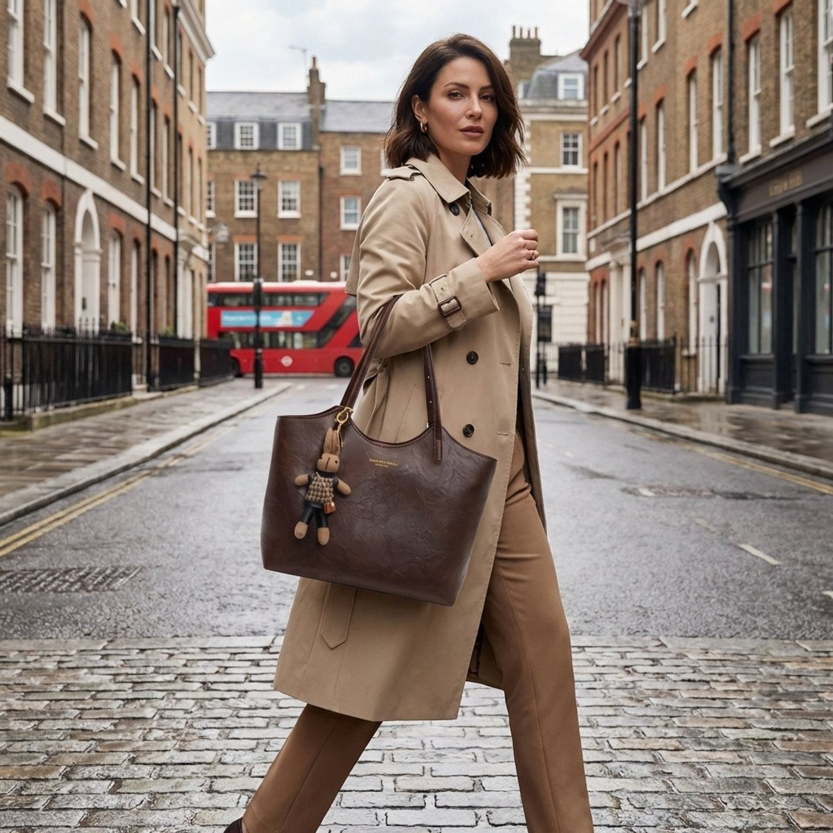 Macarena | Bolso Tote de Cuero Vegano Grande con Colgante