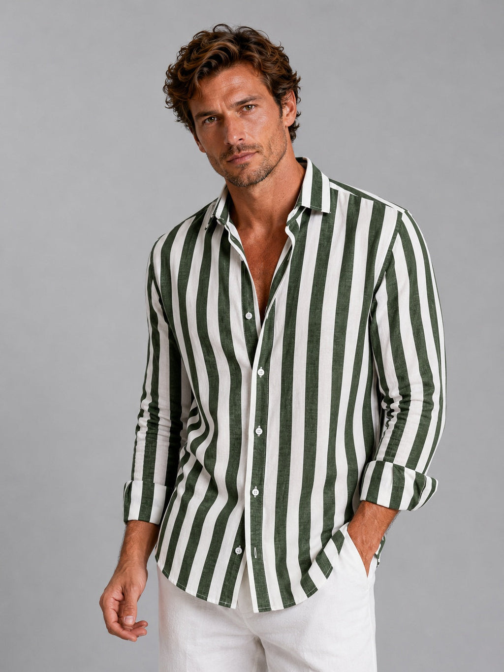 Martí | Camisa de Lino de Manga Larga Hombre Rayas