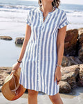 Nerea | Vestido Corto Camisero de Rayas Mujer Manga Corta