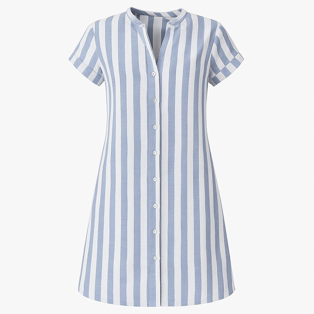 Nerea | Vestido Corto Camisero de Rayas Mujer Manga Corta