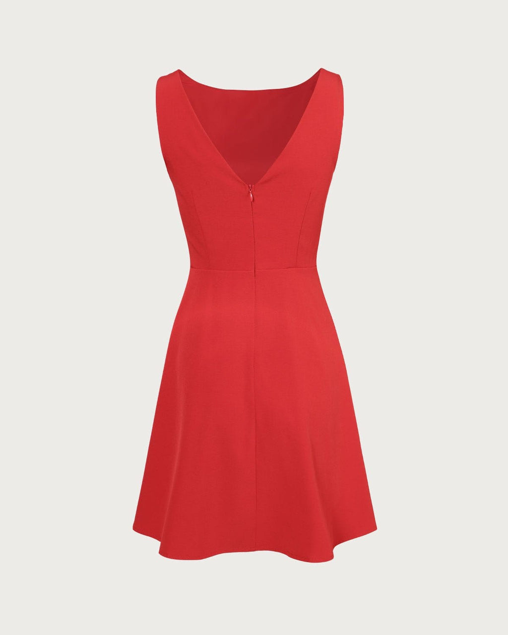 Lourdes | Vestido Corto Rojo Sin Mangas con Escote Barco y Cintura Alta