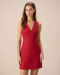 Yolanda | Vestido Corto Rojo de Lino Sin Mangas con Escote en V