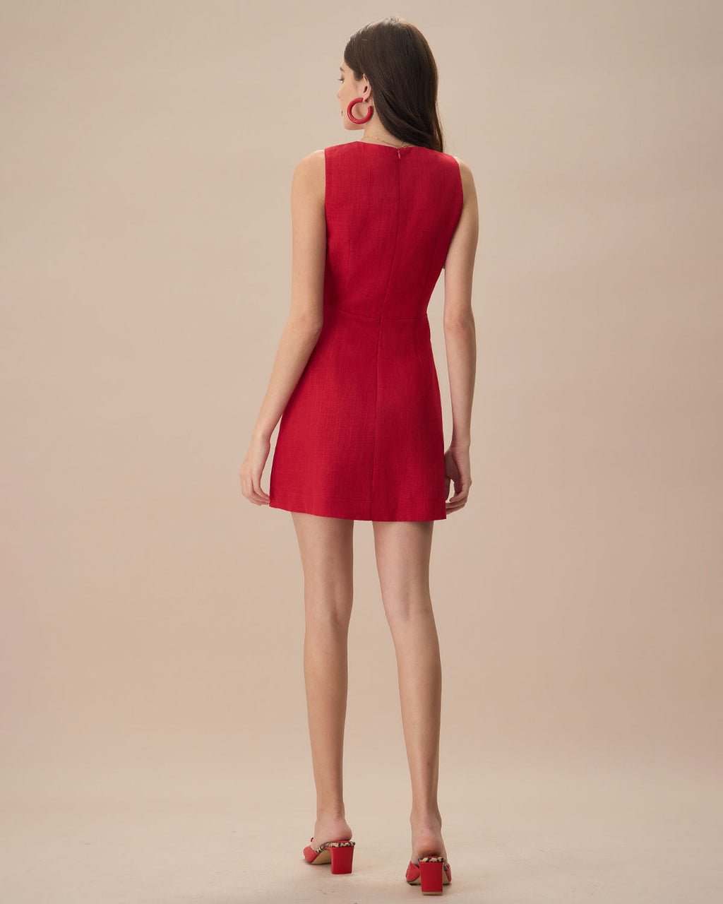 Yolanda | Vestido Corto Rojo de Lino Sin Mangas con Escote en V