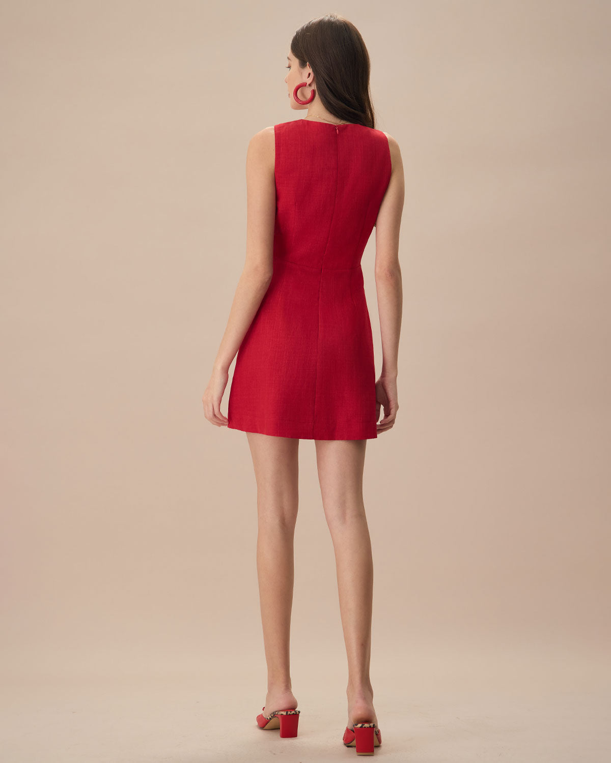 Yolanda | Vestido Corto Rojo de Lino Sin Mangas con Escote en V
