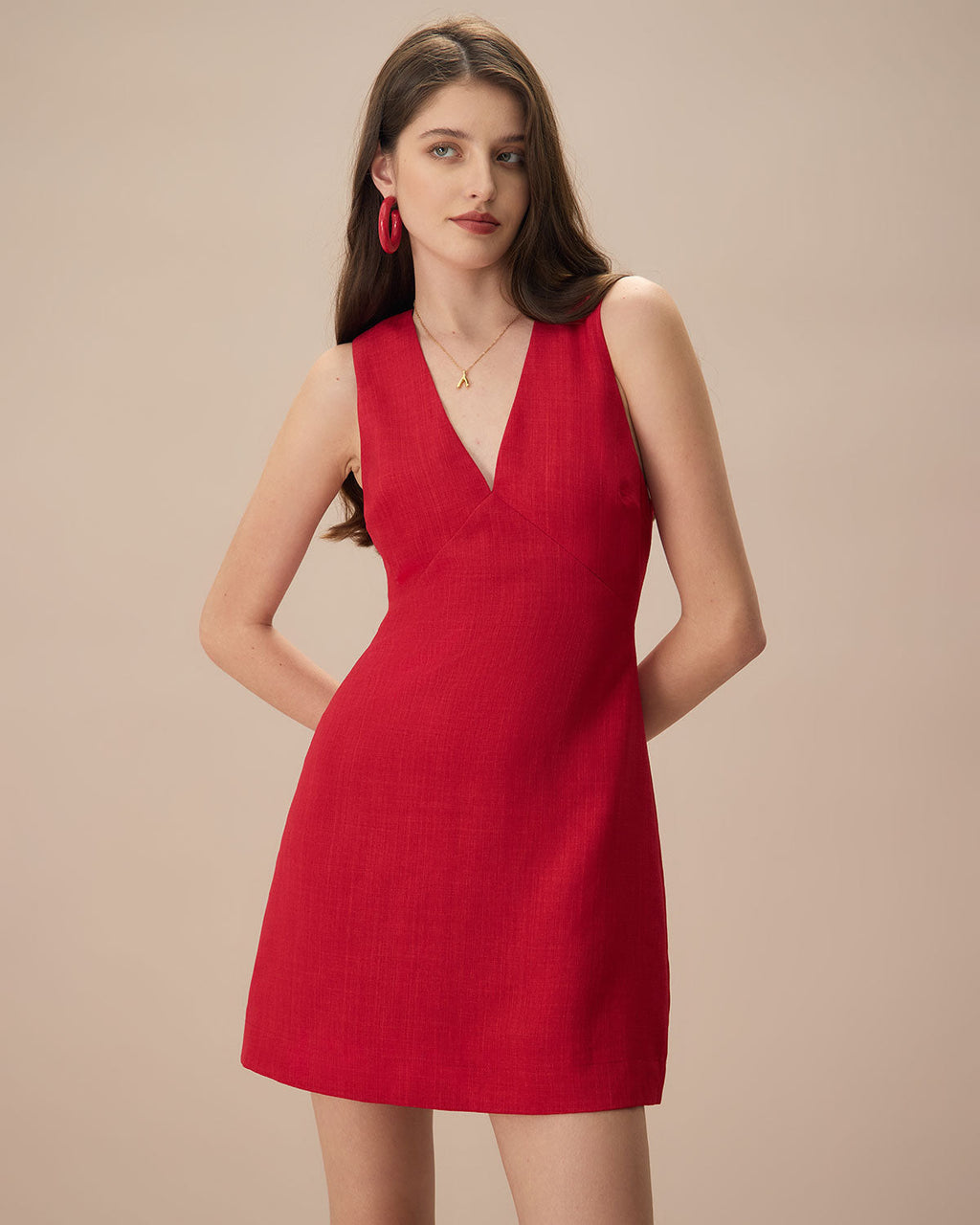 Yolanda | Vestido Corto Rojo de Lino Sin Mangas con Escote en V