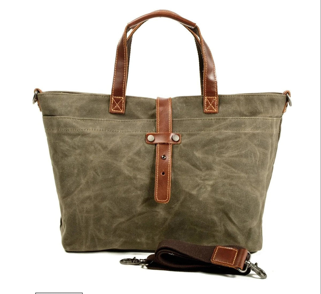Triana | Bolso Tote de Lona Encerada con Detalles de Cuero y Bandolera