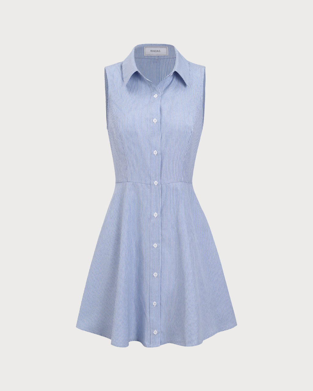 Fátima | Vestido Corto Azul de Rayas con Botones