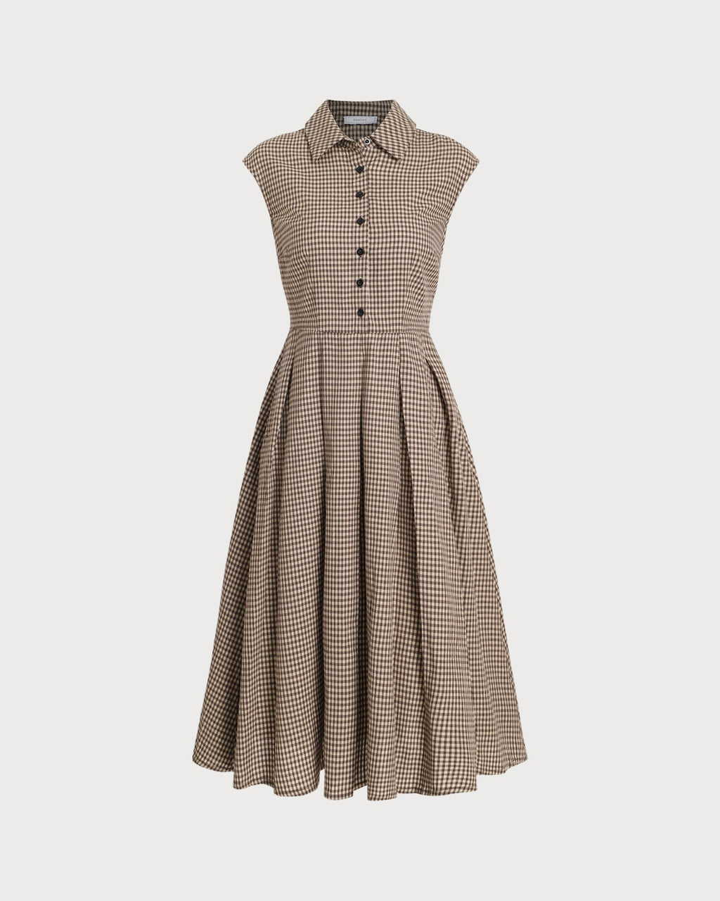 Manuela | Vestido Midi de Cuadros Marrón Mujer Botones y Falda Plisada